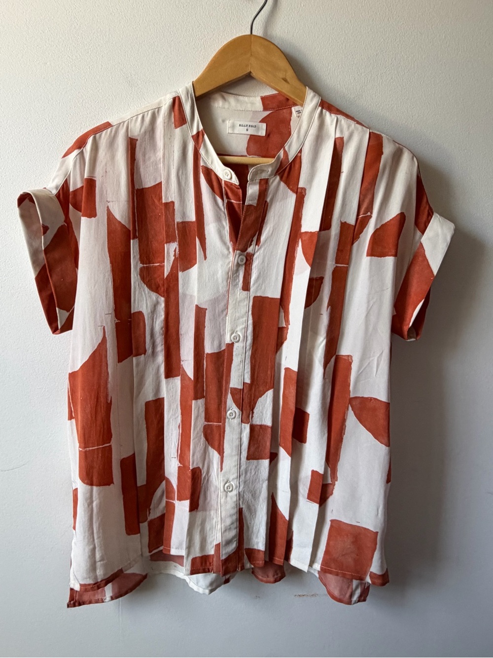 Billy Reid 100% silk off white and rust Short-Sleeve Button-Up Blouse